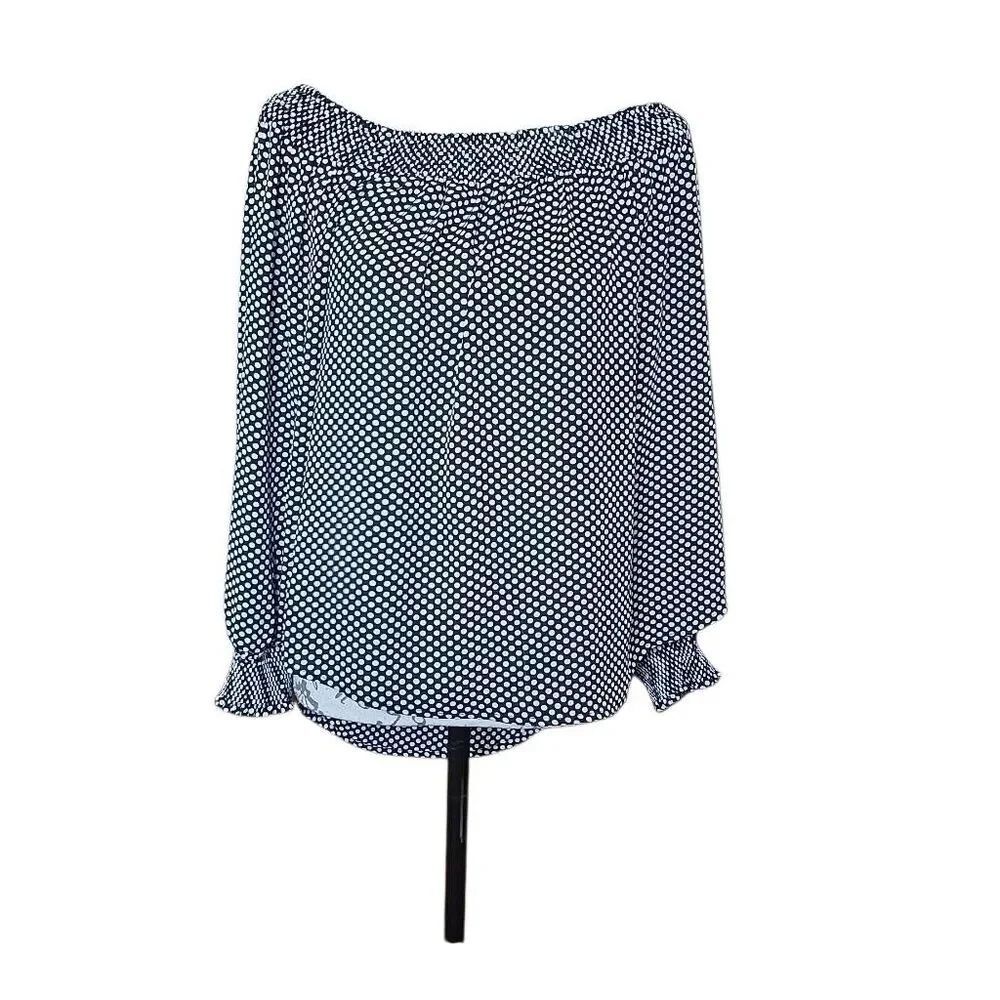 Express Women's Size Large Black White Dot Off Shoulder Long Sleeve Blouse